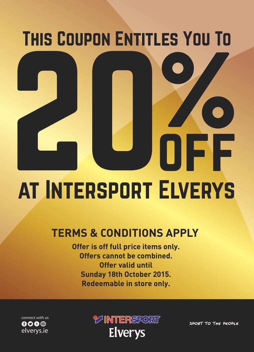 20% Off at Intersport Elverys